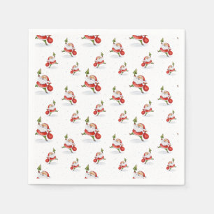 Skating Santa Cute Christmas Watercolor Napkins