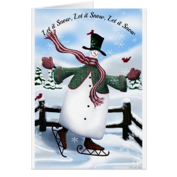 Skating Snowman Christmas Greeting Card by lmountz1935 at Zazzle