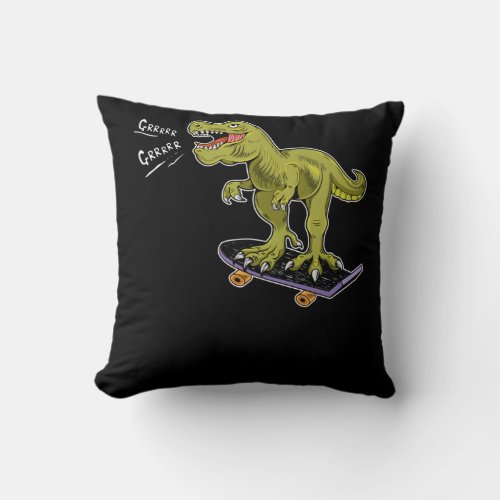Skating T_Rex Skateboard Dinosaur Throw Pillow