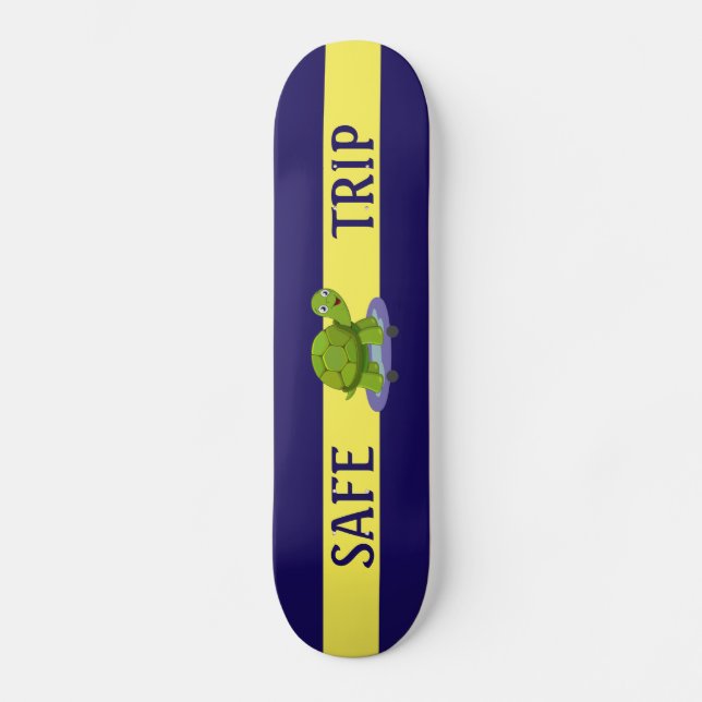 Skating turtle & calligraphy on blue & yellow skateboard (Front)