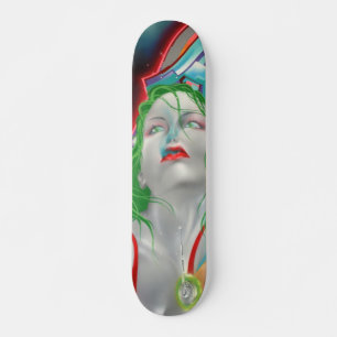 Skating Urban Art By Mujer Cabello Verde Skateboard