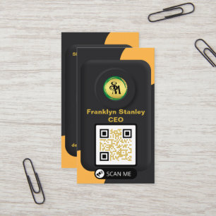 Skaymarts Black Yellow 3D Elegant QR Code Modern Business Card