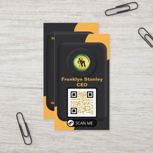 Skaymarts  Black Yellow 3D Elegant QR Code Modern Business Card