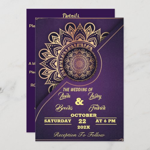 Skaymarts  Mandala Purple Calligraphic Wedding In Invitation