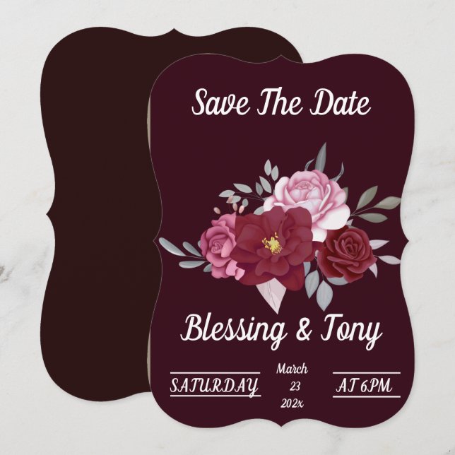 Skaymarts | Maroon Red Floral  Save The Date (Front/Back)