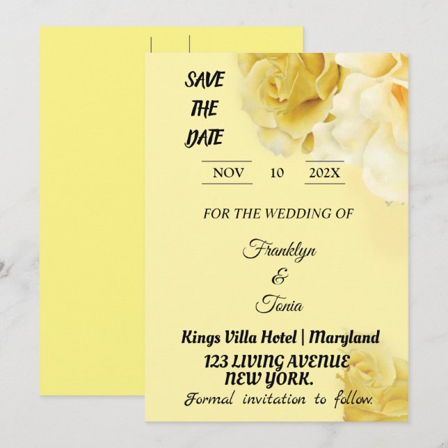 Skaymarts | Romantic Yellow Botanical Geometric Sa Save The Date (Front/Back)