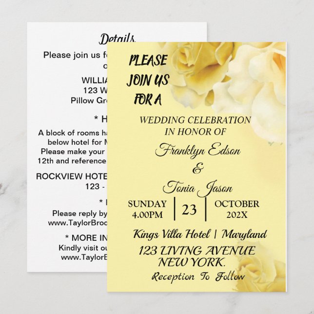 Skaymarts | Romantic Yellow Botanical Wedding Invi Invitation (Front/Back)
