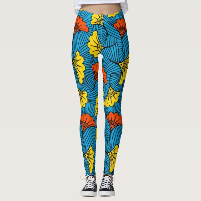 SKAYMARTS | Yellow Floral African Prints Leggings (Front)