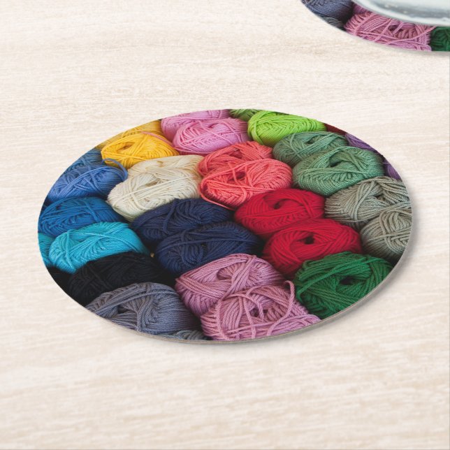 Skeins of yarn round paper coaster (Angled)