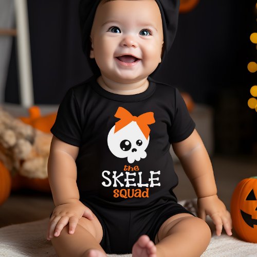 Skele Squad Bow Orange Halloween Family Matching  Baby Bodysuit