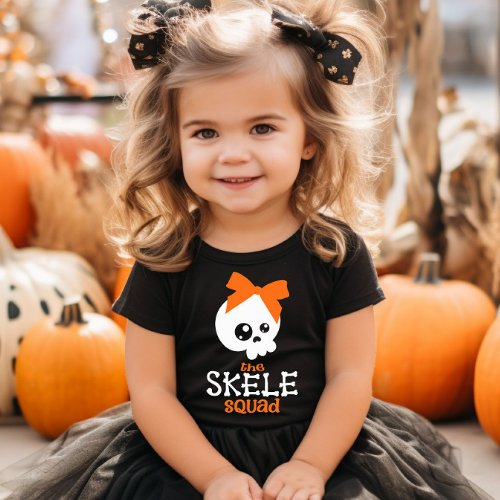 Skele Squad Bow Orange Halloween Family Matching  Baby T_Shirt