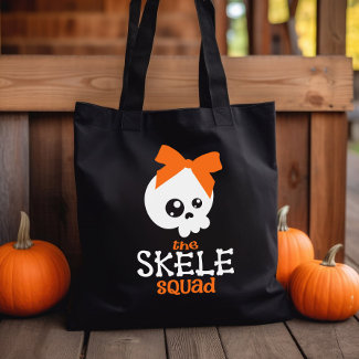 Skele Squad Bow Orange Halloween Trick or Treat