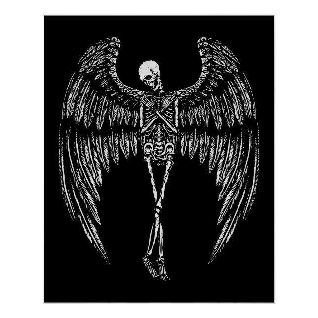Skeletal Angel Wings in Black and White Poster (Front)