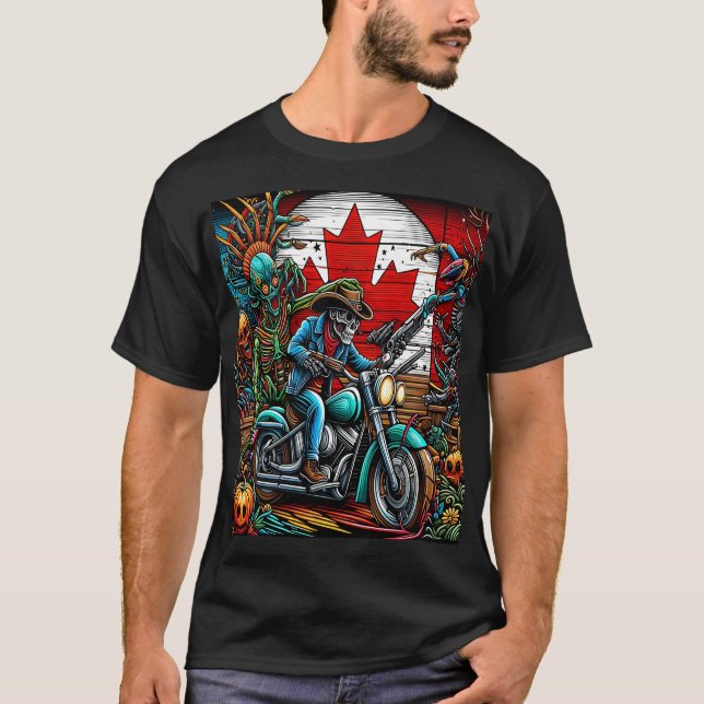 Skeletal Biker in an Apocalyptic World T-Shirt (Front)
