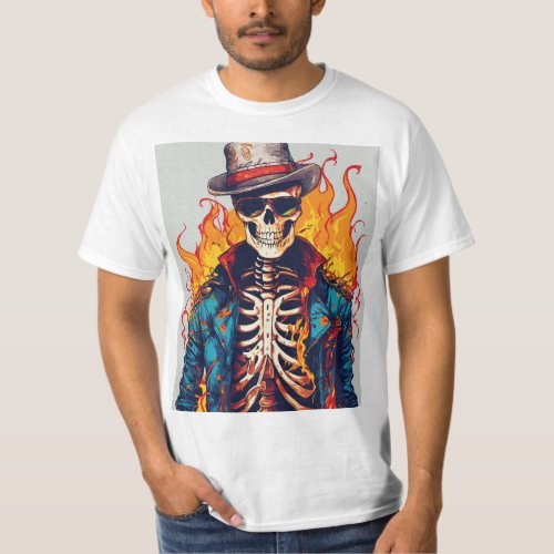 Skeletal Cool Fire Bones Botany Vector T_Shirt De