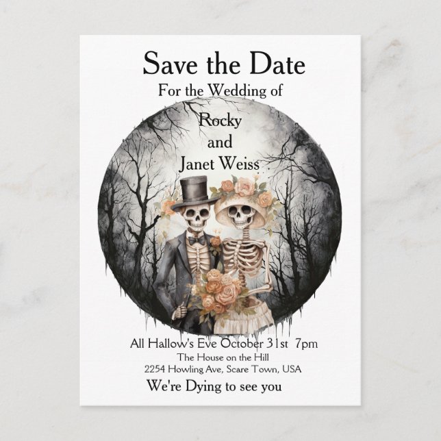 Skeletal Couple Save the Date Postcard (Front)