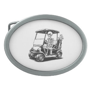 Skeletal Golfer Skull Playing Golf Belt Buckle