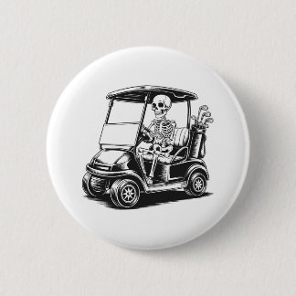 Skeletal Golfer Skull Playing Golf Button