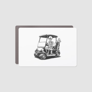 Skeletal Golfer Skull Playing Golf Car Magnet