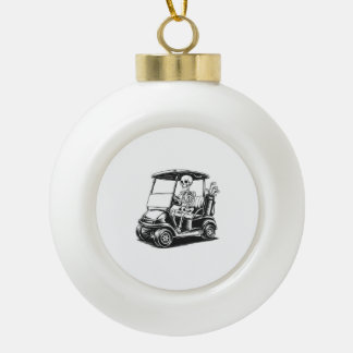 Skeletal Golfer Skull Playing Golf Ceramic Ball Christmas Ornament