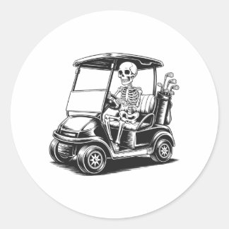 Skeletal Golfer Skull Playing Golf Classic Round Sticker