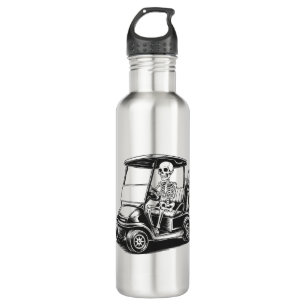 Skeletal Golfer Skull Playing Golf Stainless Steel Water Bottle