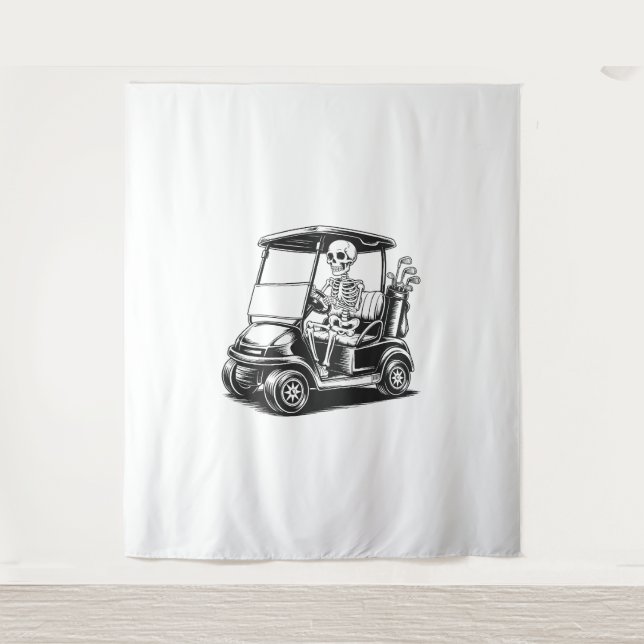 Skeletal Golfer Skull Playing Golf Tapestry (Front)
