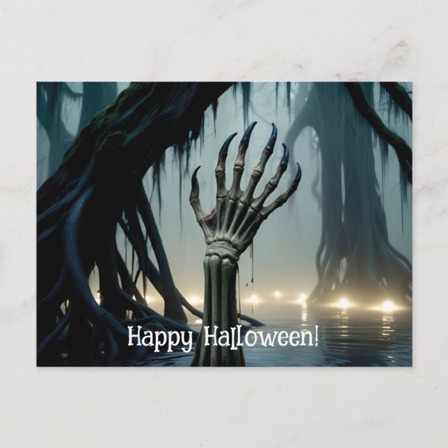 Skeletal Hand, 6 Fingers, Reaching out of Swamp Postcard (Front)