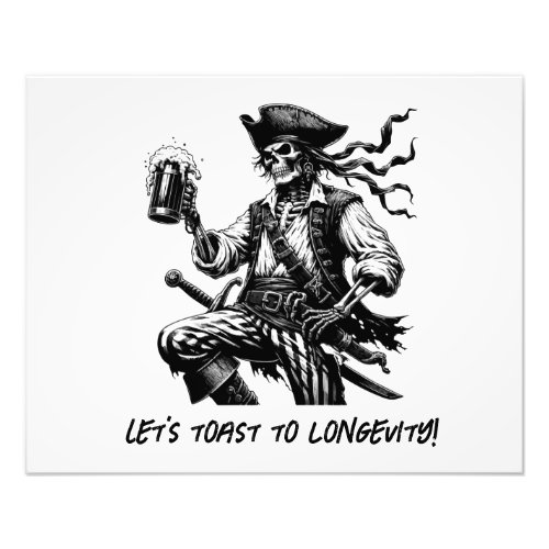 Skeletal pirate with a beer mug AI ART Photo Print