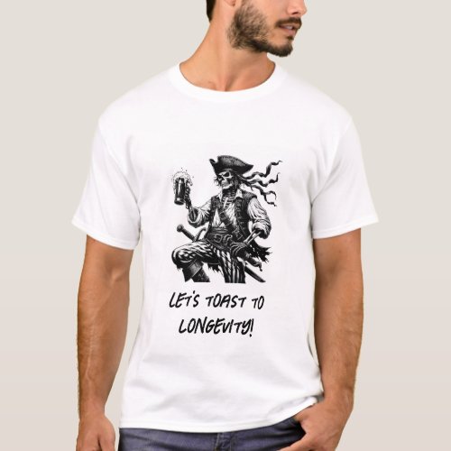 Skeletal pirate with a beer mug AI ART T_Shirt
