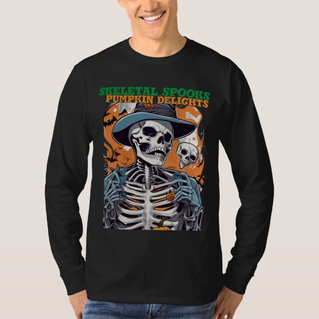 Skeletal Spooks, Pumpkin Delights T-Shirt (Front)