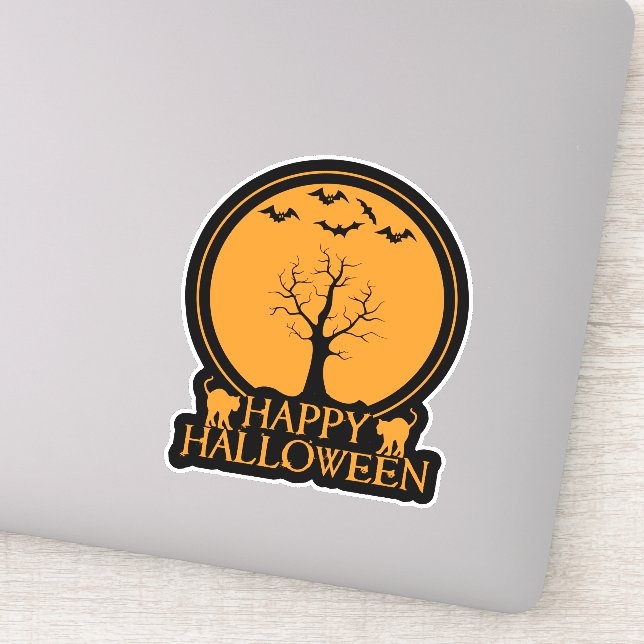 Skeletal Tree Bats and Cats Halloween ID860 Sticker (Detail)