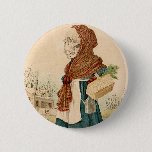 Skeletal Vegetable Lady Button (Front)
