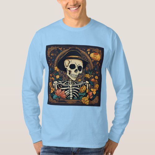 Skeletal Whimsy Cartoon Illustrated Sticker Mens T_Shirt