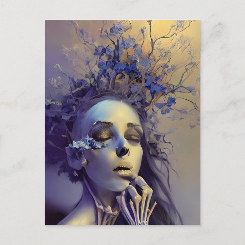Skeletal Woman With Flowers Growing Out Her Skull Postcard