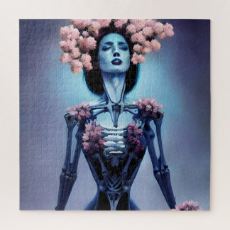 Skeletal Woman With Flowers Jigsaw Puzzle