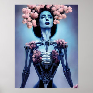 Skeletal Woman With Flowers Poster