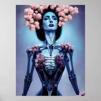 Skeletal Woman With Flowers Poster