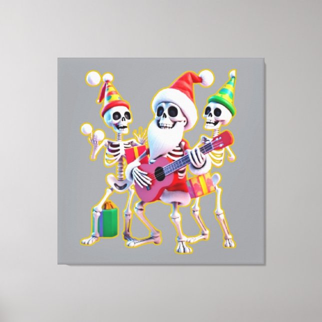 **Skeleton 3D Christm Santa Party – Funnyas Skelet Canvas Print (Front)