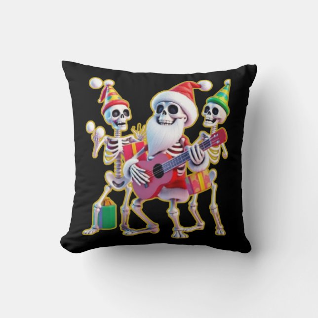 **Skeleton 3D Christm Santa Party – Funnyas Skelet Throw Pillow (Front)