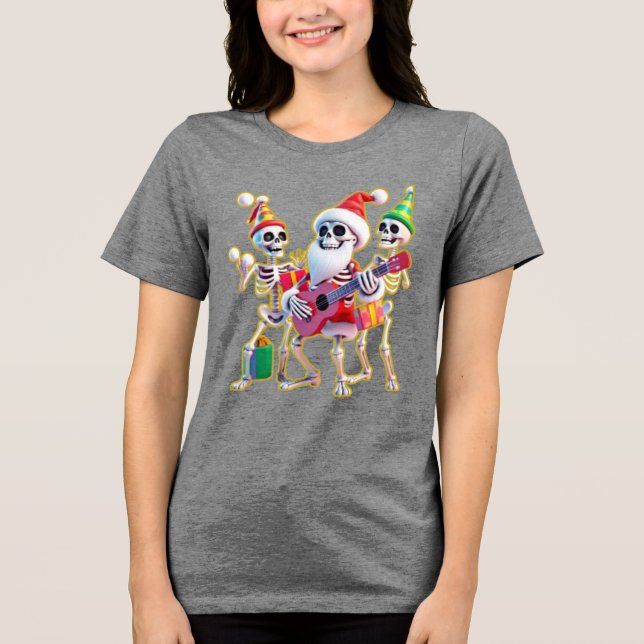 **Skeleton 3D Christm Santa Party – Funnyas Skelet Tri-Blend Shirt (Front)