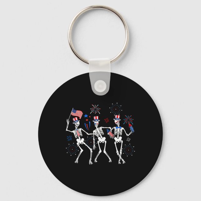 Skeleton 4th Of July American Flag Skellies  Keychain (Front)