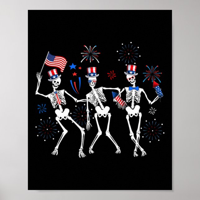 Skeleton 4th Of July American Flag Skellies  Poster (Front)