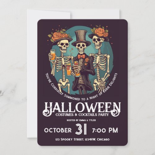 Skeleton Adult Halloween Costume Cocktail  Party  Invitation