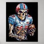 Skeleton American Football Player Halloween Graphi Poster