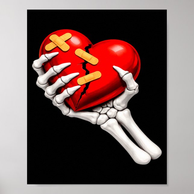 Skeleton &amp; heart-broken anti valentine single poster (Front)