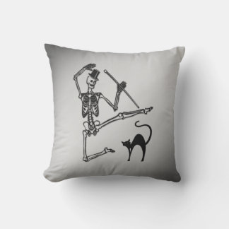 Skeleton and Black Cat Dance Halloween Outdoor Pillow