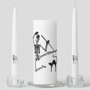 Skeleton and Black Cat Dance Halloween Unity Candle Set