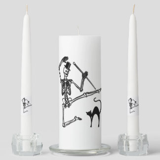 Skeleton and Black Cat Dance Halloween Unity Candle Set
