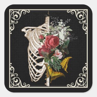 Skeleton and Butterflies Square Sticker